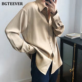 2020 New Chic Women Satin Shirts Long Sleeve Solid Turn Down Collar Elegant Office Ladies Workwear Blouses