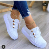 Breakj Four-Season Leisure Single Shoes Large-Size Thick-Soled Round Head Front With Solid Color Small White