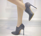 Women Black Suede Leather Ankle Boot Pointed Toe Blade Heels Bootie Spring Autumn Thin Heels Ankle Boots 12CM Dress
