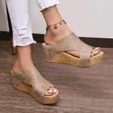 Breakj Slope And Fish Mouth Cool Slippers Women Summer New Rivet Pine Cake Thick Bottom High Heel