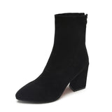 Breakj Children's Shoes 2025 New Korean Version Of Autumn And Winter In The Barrel Tip Thick Heel Short Boots Women's High Heels Shoes Elastic