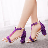 Breakj Cm Light Mouth With Beaded Square Sandals White Lace Beaded Bride Wedding Shoes Coarse Sandals