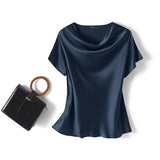 Women Summer Blouses ZANZEA 2022 Fashion Satin Tops Short Sleeve Blusas Female O Neck Casual Home Wear Tunic Chemise