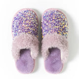 Sequins Home Fur Slippers Women Winter Keep Warm Plush Flat Cotton Shoes Woman Indoor Bedroom Soft Sole Fluffy