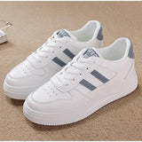 Flats Shoes Thick Bottom Platform Lace Up Vulcanized Shoes PU Lace Up Shallow Female Skateboard Classics Ladies