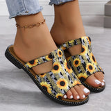 Breakj Size Set Toe Slippers Female 2024 Summer New National Style Fashion Sunflower Flat Beach Cool Drag
