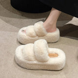 Breakj Thick-Bottomed Fur Slippers Wearing Autumn New Fashion Slope And Loose Cake Bottom-Size Cotton