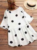 ZANZEA Bohemian Women Blouse 2022 Summer Office Lady Polka Dot Tops Casual Short Sleeve A-line Blusa Femininas Oversized