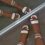Summer Women Square Sandals Headgear Toe Ring Strap Ankle Strap Roman Sandals Female Large Size Flat Outer Sandals