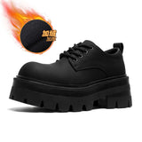 Breakj Leather Shoes Men's Autumn And Winter Business Dress Black Thick Increased Round Men's Big Head Shoes