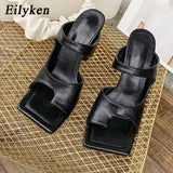 2022 New Design Women Slipper Elegant Square Toe High Heels Sandal Shoes High Quality Outdoor Slip On Dress