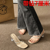Breakj Women Wear 2025 Summer New Fashion Round Head Thick Heel Net Red Crystal Slippers Women's