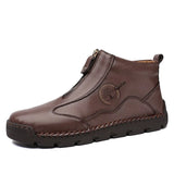 New Winter Men's Boots Luxury Brand Leather Plush Warm Snow Boots Outdoor Slip On Zip Metal Motorcycle Boots Big Size