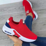New Net Surface Flying Weaving Shoes Women's Leisure Air Cushion Sports Shoes Large Size Thick-Soled Mesh
