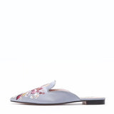 Embroider Floral Shoes Ladies Pointed Toe Slippers Silk Mules Woman Low Heels Slides Flat Sandals Femmes Outside