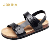 New Men's PU Leather Mule Clogs Slippers High Quality Soft Cork Two Buckle Sandals For Men Big Size Shoes