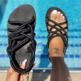 Casual Non-slip Roman Gladiator Sandals Back Strap Flat Open Toe Women's Shoes Fashion Braided Rope Beach