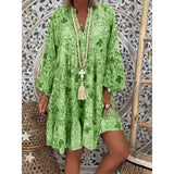 Fashion New V Neck Print Ruffle Dresses Casual Button Pacthwork Loose Mid Dresses Elegant Streetwear Party Female