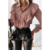 Summer Women Polka Dot Ruffle Blouse Shirt Casual Elegant Office Long Sleeves Buttons Pullover Lady Autumn Streetwear