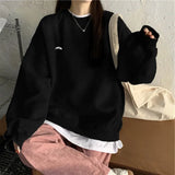 Splicing Pullover Women Autumn Winter Fleece Thick Korean Version Oversized Hoodies O Neck Long Sleeve Girl
