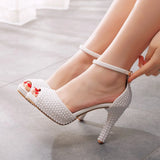 Breakj Fish Mouth High-Heeled Sandals Waterproof Table Sandals Fine Heel Pearl Beads Wedding Shoes Wedding