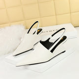 Breakj Retro Fashion High Heel Wedge Deep Head Shoes Hollow Out Back Trip Belt Sandals High Heels Women's