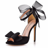 Queen Women Shoes Gladiator Black Bilk Bow Thin High Heels Buckle Strap Platform Sandals Summer Pumps Party