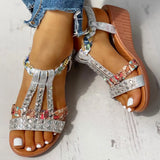 Breakj New Gladiator Wedge Heels Elastic Band Crystals Summer Women Shoes Woman Sandals Leisure Beach Sandals Large Size