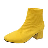 Sock Boots For Women Shoes Square Heel Yellow Knitting shoes Elastic Cottton Boots Lady
