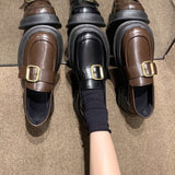 Sole Heighten Small Leather Shoes Women's Shoes Autumn 2023 New British Style Fashion Loafers Mixed With Mary Jane Single