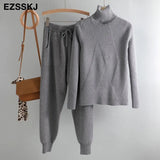 sweater 2 Pieces Set 2020 women chic Knitted Pullover top + Sweater pants Jumper Tops+ trousers sweater
