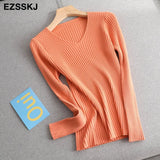 basic v-neck solid autumn winter Sweater Pullover Women Female Knitted sweater slim long sleeve badycon sweater