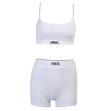 Puss Sexy Embroidery Women Camisole Sporty+Biker Shorts Set Cotton Letter Print Elastic Tracksuit Fitness Holiday
