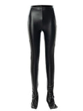 Faux PU Leather Pants Casual Hollow Out Splitted Sexy Skinny Streetwear Daily Wear Pencil Autumn 2021 Black