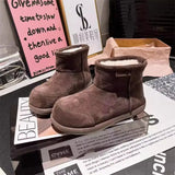 Breakj Fashion Big Head Ugly Cute Bread Shoes Boken Snow Cotton Boots Flat And Velvet Warm Short Boots Women's