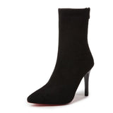 Zipper Pointed Short Boots Children Follow The 2023 Autumn And Winter New Velvet Thin Leg Medium Tube Large-Size High-Heeled Elastic