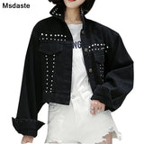 Jacket Jeans Coats Women 2019 Autumn Vintage Rivets Black Jaqueta Feminina Casacas Casual Woman Short Bomber Jeans