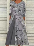 Fashion Plaid Print Stitching Boho Elegant Casual Women Dresses V Neck Buttoned Office Long Dress Half Sleeve Pocket Maxi