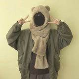 hat scarf one hooded bib female winter imitation lamb hair Japanese thickening cute bear ears tide winter warmth