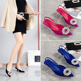 Breakj Pointy Thin Heel High Heel Sandals Women's Feel Buckle Back Strap Pearl Heels Female Heels