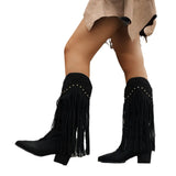 Breakj And Winter New Sharp Tips Sui Knight Boots Coarse And High-Heeling Long Boots Rivet V Mouth High-Bush Martin Boots