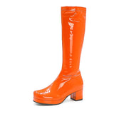 Women Patent Leather Boots 2021 Autumn Winter High Heel Platform Mid Calf Boots For Women Colorful Fashion Light PU