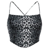 Cross Bandage Sleeveless Sexy Camis Tops Summer Leopard Printed Backless Crop Top Streetwear Fashion Tops Tees