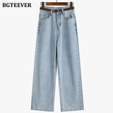 Summer New Stylish Women Wide Leg Denim Pants High Waist Button Ladies Straight Jeans Trouser Casual Female Solid