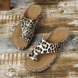 Breakj Round-Headed Leopard Print Snake Women's Slope Heel Slippers 2024 Summer New Large Size Set