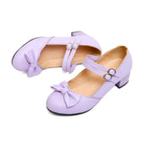 EDEELVEEYS Vintage Mary Janes Daily Party Ladies Shoes Lolita Bowtie Med Heels Pumps Women Plus Size 34-50 Purple Blue