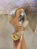 Breakj Women's High-Heeled Sandals Silver Square Head And Fashion Trend Show High-Skinny Women High