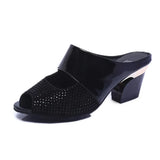 Women Sandals Square Heel 2022 Summer Shoes Woman Fashion Slides Cut-out Open Toe Slip On Mothers Sandal Female Bling