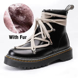 Fashion Women Platform Boots Black Martin Winter Snow Boots Chunky Motorcycle Ankle Booties Female Leather Zipper