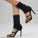 Women's Shoes Summer Women's High-Heeled Sandals 2024 Summer New Elastic Cloth Slippers With Open Toes And High